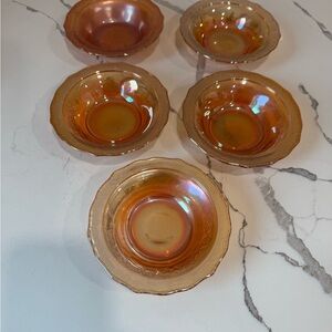 5 piece vintage Federal Glass Normandie Marigold Iridescent dessert berry bowl